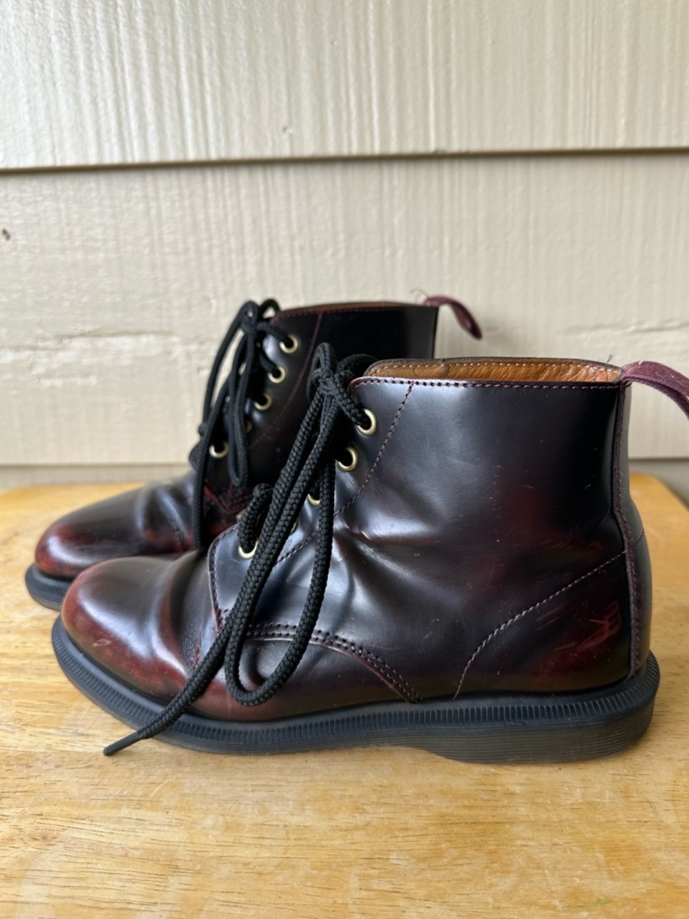 Dr Martens Emmeline Smooth Leather Lace Up Boots Pointed Toe Black Wine - Picture 6 of 10